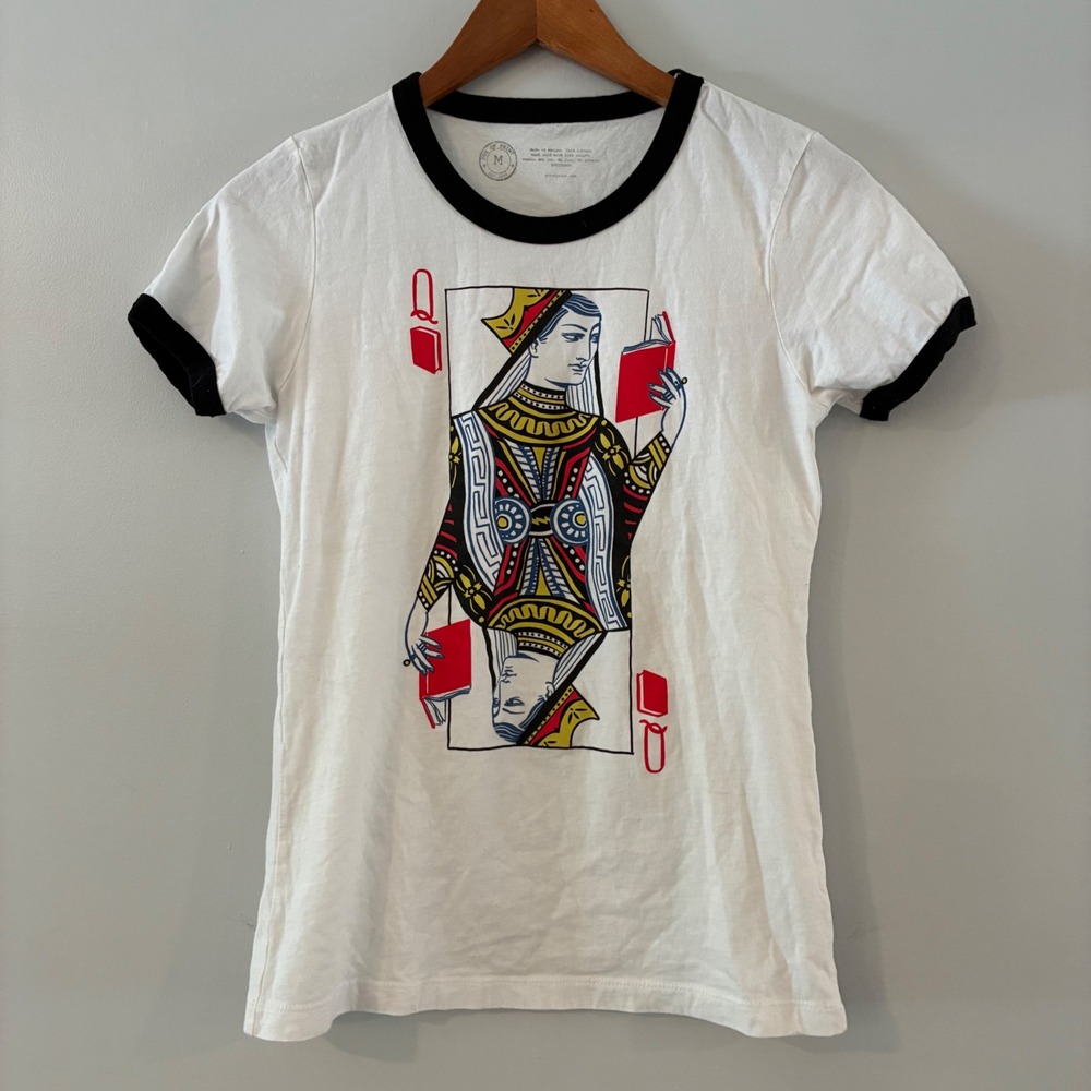 Out of Print T-Shirt M Queen of Books Ringer Tee Bookish Librarian Retro Indie